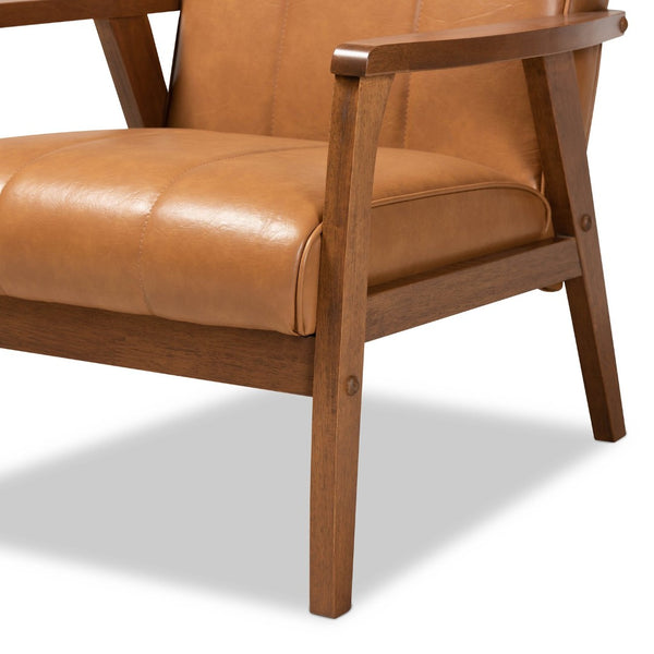 Baxton Studio Baxton Studio Nikko Tan Faux Leather Lounge Chair with Walnut Frame - Mid-Century Modern Elegance BBT8011A2-Tan Chair