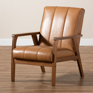 Baxton Studio Baxton Studio Nikko Tan Faux Leather Lounge Chair with Walnut Frame - Mid-Century Modern Elegance BBT8011A2-Tan Chair
