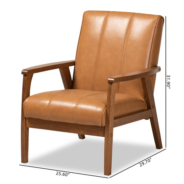 Baxton Studio Baxton Studio Nikko Tan Faux Leather Lounge Chair with Walnut Frame - Mid-Century Modern Elegance BBT8011A2-Tan Chair