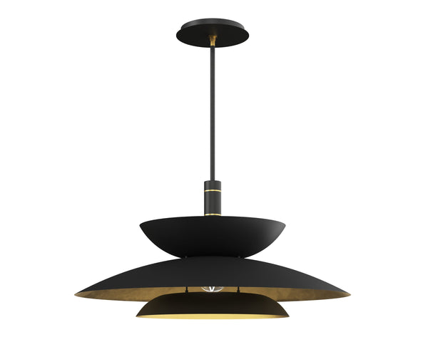 Sunpan Timea Handcrafted Tiered Dome Pendant Matte Black Brass Artisan Dining Entryway Light 109751