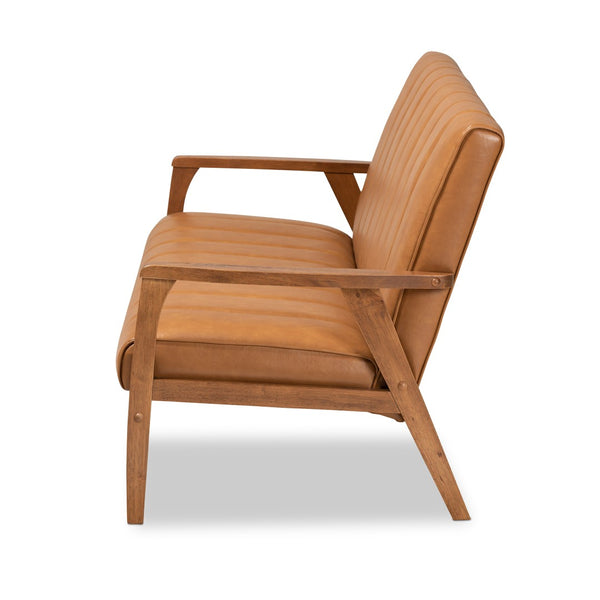 Baxton Studio Baxton Nikko Mid-Century Modern Tan Faux Leather Sofa with Walnut Wood Frame for Stylish Comfort BBT8011A2-Tan Sofa