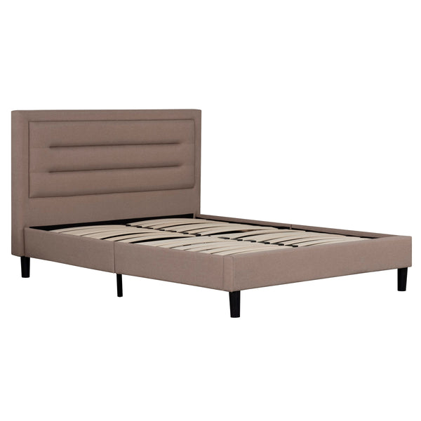 English Elm Classic Upholstered Tufted Platform Bed with Padded Linen Headboard, Modern Solid Wood Frame Chic Brown 66 L x 41 W x 6 H B2741P329264