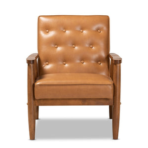 Baxton Studio Baxton Studio Sorrento Mid-Century Modern Tan Faux Leather Lounge Chair with Walnut Wood Frame BBT8013-Tan Chair