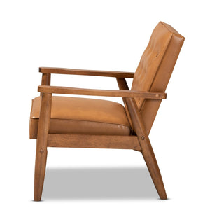 Baxton Studio Baxton Studio Sorrento Mid-Century Modern Tan Faux Leather Lounge Chair with Walnut Wood Frame BBT8013-Tan Chair