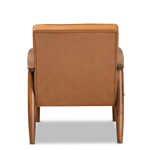 Baxton Studio Baxton Studio Sorrento Mid-Century Modern Tan Faux Leather Lounge Chair with Walnut Wood Frame BBT8013-Tan Chair