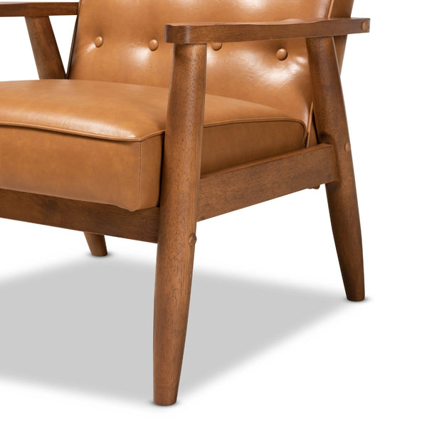 Baxton Studio Baxton Studio Sorrento Mid-Century Modern Tan Faux Leather Lounge Chair with Walnut Wood Frame BBT8013-Tan Chair