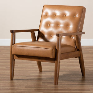 Baxton Studio Baxton Studio Sorrento Mid-Century Modern Tan Faux Leather Lounge Chair with Walnut Wood Frame BBT8013-Tan Chair