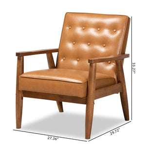 Baxton Studio Baxton Studio Sorrento Mid-Century Modern Tan Faux Leather Lounge Chair with Walnut Wood Frame BBT8013-Tan Chair