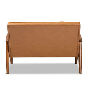 Baxton Studio Baxton Sorrento Mid-Century Loveseat in Tan Faux Leather with Walnut Finish - Stylish Comfort for Any Space BBT8013-Tan Loveseat