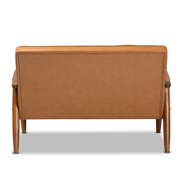 Baxton Studio Baxton Sorrento Mid-Century Loveseat in Tan Faux Leather with Walnut Finish - Stylish Comfort for Any Space BBT8013-Tan Loveseat