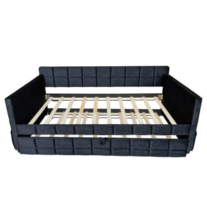 English Elm Modern Velvet Twin Daybed with Pull Out Trundle and Built in Armrest Storage Pockets Black SF000200AAB
