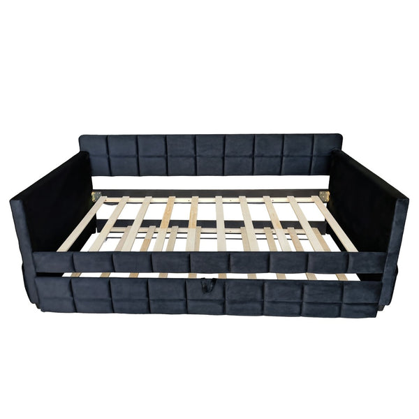 English Elm Modern Velvet Twin Daybed with Pull Out Trundle and Built in Armrest Storage Pockets Black SF000200AAB