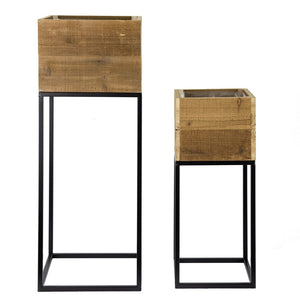 English Elm Set of 2 Reclaimed Wood Box Plant Stands with Iron Legs for Farmhouse Decor W2078P496651