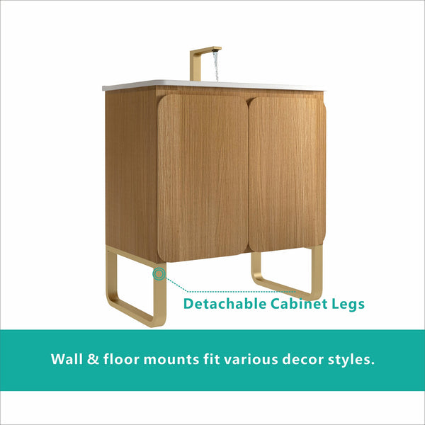 English Elm U093-Dalia30F-107 Natural Oak 30" Bathroom Vanity with Ceramic Sink, 20% More Storage & Soft-Close Doors W1865P207292