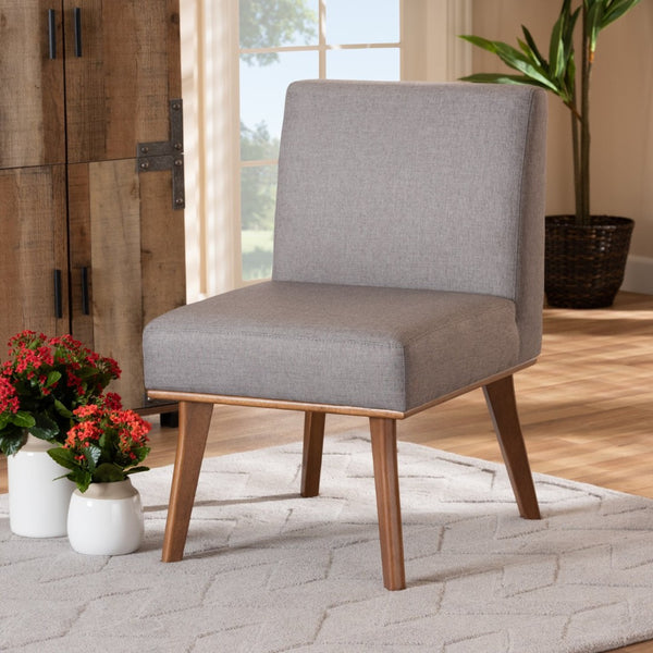 Baxton Studio Baxton Studio Odessa Mid-Century Modern Dining Chair in Grey Fabric & Walnut Finish for Chic Dining BBT8054-Grey/Walnut-CC
