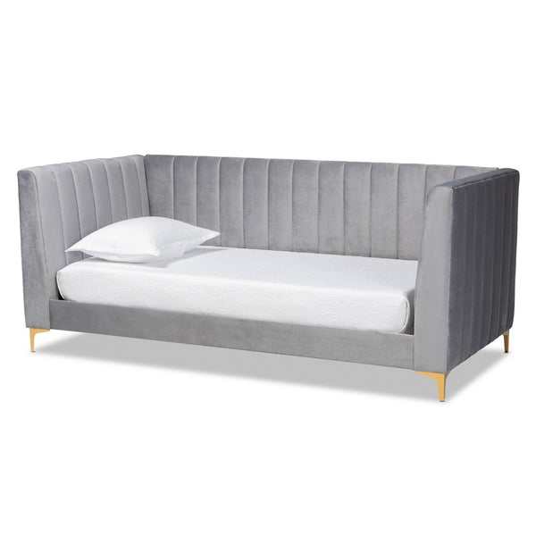 Baxton Studio Baxton Studio Oksana Luxe Velvet Upholstered Daybed with Gold Accents for Modern Glam Living Spaces Twin CF0344-Light Grey Daybed-Twin