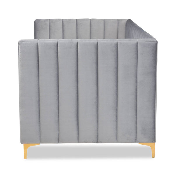 Baxton Studio Baxton Studio Oksana Luxe Velvet Upholstered Daybed with Gold Accents for Modern Glam Living Spaces Twin CF0344-Light Grey Daybed-Twin