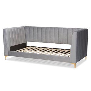 Baxton Studio Baxton Studio Oksana Luxe Velvet Upholstered Daybed with Gold Accents for Modern Glam Living Spaces Twin CF0344-Light Grey Daybed-Twin