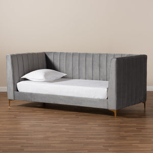Baxton Studio Baxton Studio Oksana Luxe Velvet Upholstered Daybed with Gold Accents for Modern Glam Living Spaces Twin CF0344-Light Grey Daybed-Twin