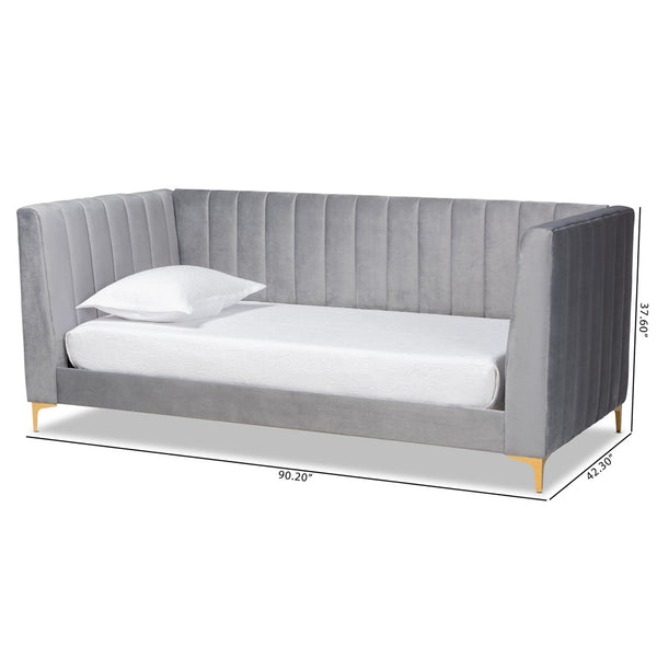 Baxton Studio Baxton Studio Oksana Luxe Velvet Upholstered Daybed with Gold Accents for Modern Glam Living Spaces Twin CF0344-Light Grey Daybed-Twin