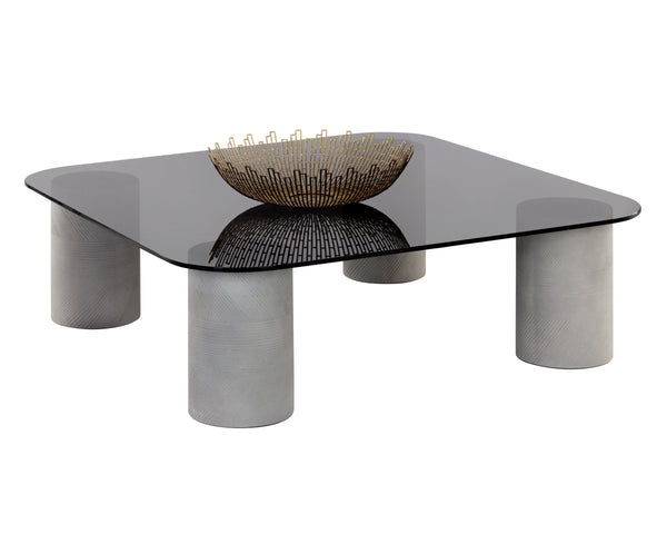 Sunpan Maude Round Coffee Table Smoked Glass Top Concrete Base Contemporary Living Room 109811