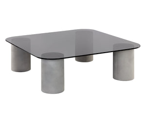 Sunpan Maude Round Coffee Table Smoked Glass Top Concrete Base Contemporary Living Room 109811