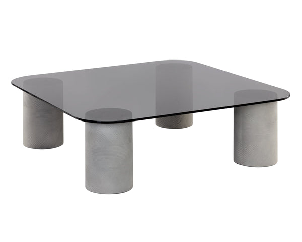 Sunpan Maude Round Coffee Table Smoked Glass Top Concrete Base Contemporary Living Room 109811