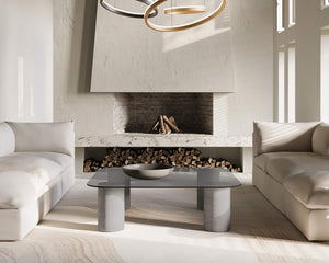 Sunpan Maude Round Coffee Table Smoked Glass Top Concrete Base Contemporary Living Room 109811