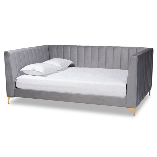 Baxton Studio Baxton Studio Oksana Luxe Velvet Upholstered Daybed with Gold Accents for Modern Glam Living Spaces Full CF0344-Light Grey Daybed-Full