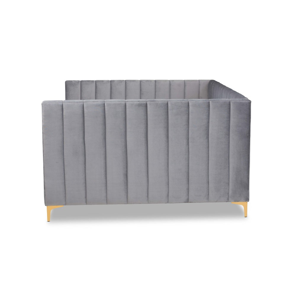 Baxton Studio Baxton Studio Oksana Luxe Velvet Upholstered Daybed with Gold Accents for Modern Glam Living Spaces Full CF0344-Light Grey Daybed-Full
