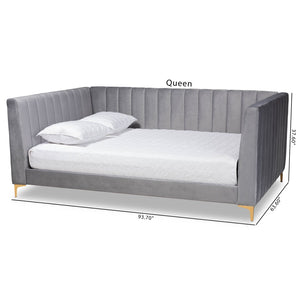 Baxton Studio Baxton Studio Oksana Luxe Velvet Upholstered Daybed with Gold Accents for Modern Glam Living Spaces Full CF0344-Light Grey Daybed-Full