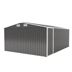 English Elm Campcraft Galvanized Steel Outdoor Storage Shed with Lockable Doors and Four Air Vents Dark Gray W1598S00022