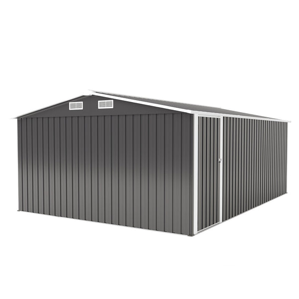 English Elm Campcraft Metal Storage Shed 10x14 Ft with Lockable Doors Vented Sloped Roof Backyard Dark Gray W1598S00051