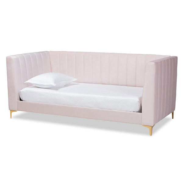 Baxton Studio Baxton Studio Oksana Luxe Velvet Upholstered Daybed with Gold Accents for Modern Glam Living Spaces Pink Twin CF0344-Light Pink Daybed-Twin