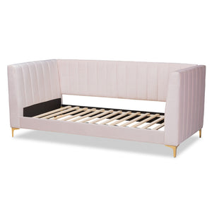 Baxton Studio Baxton Studio Oksana Luxe Velvet Upholstered Daybed with Gold Accents for Modern Glam Living Spaces Pink Twin CF0344-Light Pink Daybed-Twin