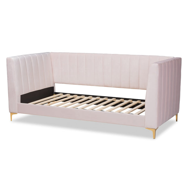 Baxton Studio Baxton Studio Oksana Luxe Velvet Upholstered Daybed with Gold Accents for Modern Glam Living Spaces Pink Twin CF0344-Light Pink Daybed-Twin