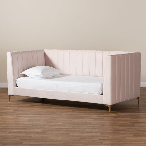 Baxton Studio Baxton Studio Oksana Luxe Velvet Upholstered Daybed with Gold Accents for Modern Glam Living Spaces Pink Twin CF0344-Light Pink Daybed-Twin