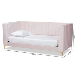 Baxton Studio Baxton Studio Oksana Luxe Velvet Upholstered Daybed with Gold Accents for Modern Glam Living Spaces Pink Twin CF0344-Light Pink Daybed-Twin