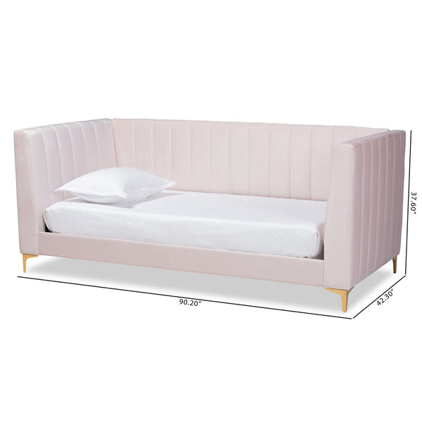 Baxton Studio Baxton Studio Oksana Luxe Velvet Upholstered Daybed with Gold Accents for Modern Glam Living Spaces Pink Twin CF0344-Light Pink Daybed-Twin