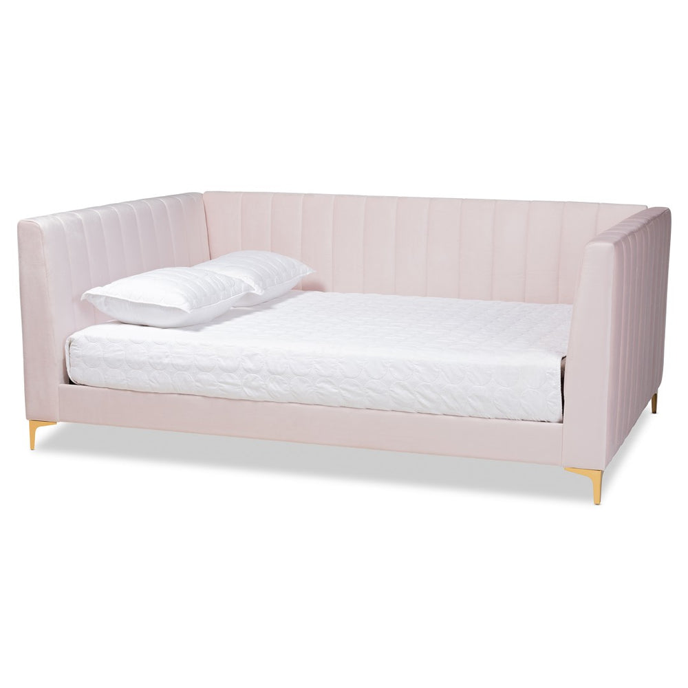 Baxton Studio Baxton Studio Oksana Luxe Velvet Upholstered Daybed with Glam Gold Legs for Modern Home Elegance Pink Full CF0344-Light Pink Daybed-Full