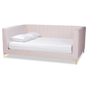 Baxton Studio Baxton Studio Oksana Luxe Velvet Upholstered Daybed with Glam Gold Legs for Modern Home Elegance Pink Full CF0344-Light Pink Daybed-Full