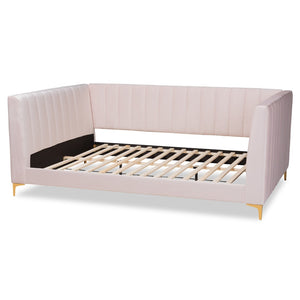 Baxton Studio Baxton Studio Oksana Luxe Velvet Upholstered Daybed with Glam Gold Legs for Modern Home Elegance Pink Full CF0344-Light Pink Daybed-Full