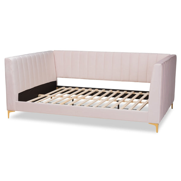 Baxton Studio Baxton Studio Oksana Luxe Velvet Upholstered Daybed with Glam Gold Legs for Modern Home Elegance Pink Full CF0344-Light Pink Daybed-Full
