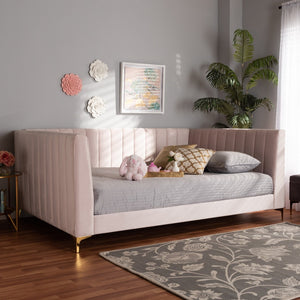 Baxton Studio Baxton Studio Oksana Luxe Velvet Upholstered Daybed with Glam Gold Legs for Modern Home Elegance Pink Full CF0344-Light Pink Daybed-Full
