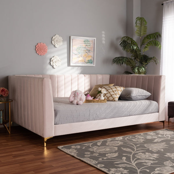 Baxton Studio Baxton Studio Oksana Luxe Velvet Upholstered Daybed with Glam Gold Legs for Modern Home Elegance Pink Full CF0344-Light Pink Daybed-Full
