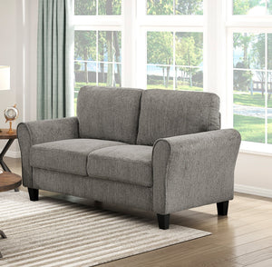 English Elm Classic Comfort 2pc Sofa Set with Chenille Upholstery, Pocket Coil Support, Rolled Arms & Exposed Feet Brown Gray 68.5 L x 26 W x 17.5 H B011S01724