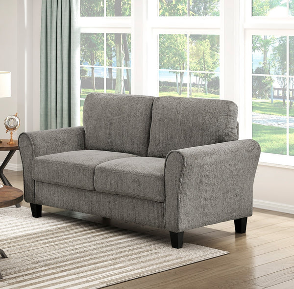 English Elm Classic Comfort 2pc Sofa Set with Chenille Upholstery, Pocket Coil Support, Rolled Arms & Exposed Feet Brown Gray 68.5 L x 26 W x 17.5 H B011S01724