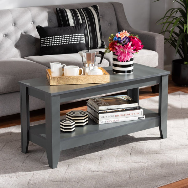 Baxton Studio Baxton Elada Modern Grey Wood Coffee Table with Storage Shelf, Stylish Design for Living Spaces CT8000-Grey-CT