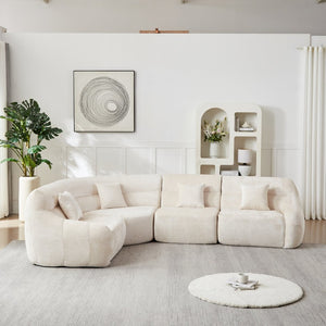 English Elm [video]123.2 Inch Chenille Modular Sectional Sofa Four Seat Cloud Cushion Living Room Beige W3505S00060