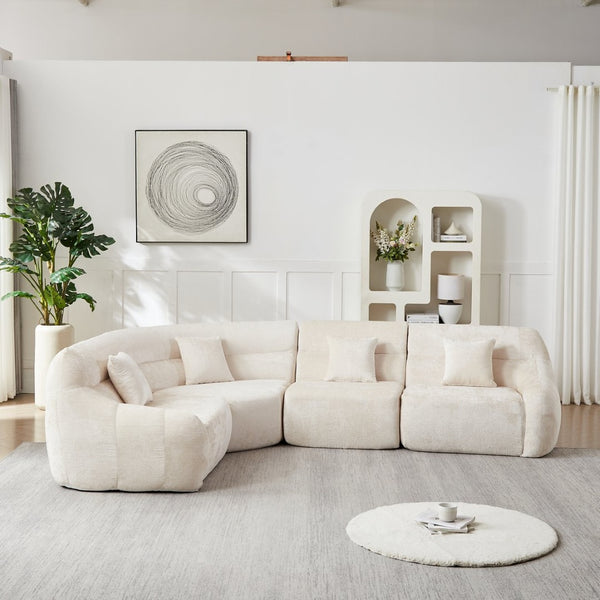 English Elm [video]123.2 Inch Chenille Modular Sectional Sofa Four Seat Cloud Cushion Living Room Beige W3505S00060